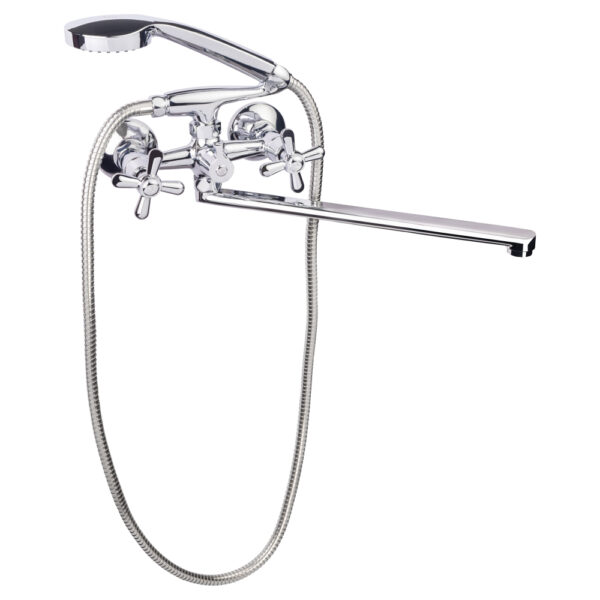 Смеситель для ванны Lidz Dominox 140 с поворотным изливом и душевым гарнитуром, двухвентильный (LDDOM140CRM35529) хром