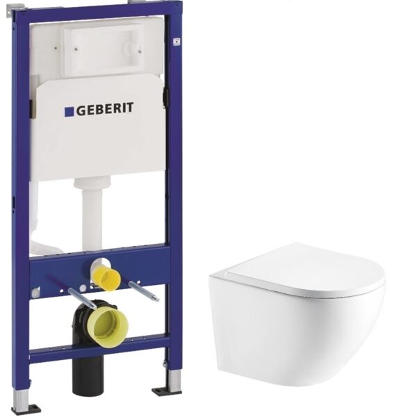 Комплект: Инсталляция для унитаза Geberit Duofix Basic с подвесным унитазом Imprese ROZKOS TWIST c сиденьем дюропласт Slim Soft Close