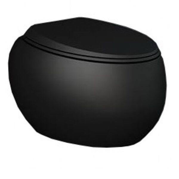Унитаз подвесной Rak Ceramics CLOUD CLOWC1446504A + CLOSC3901504 с крышкой Duroplast, SLIM, Soft Close, Quick Release, безободковый, черный матовый