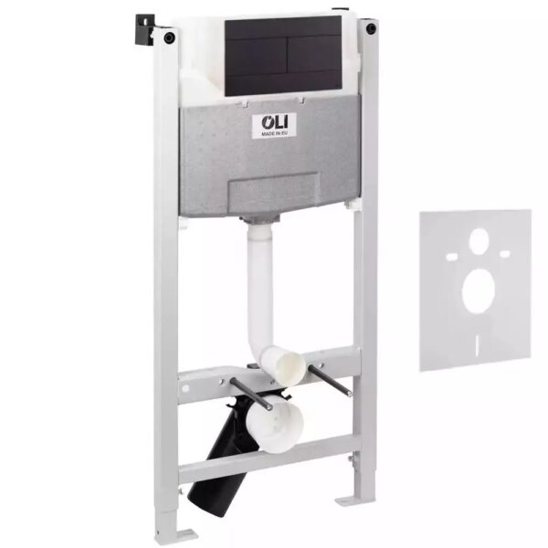 Инсталляция для унитаза OLI120 888780 с клавишей смыва Slim 659056 черный матовый и звукоизолирующей прокладкой