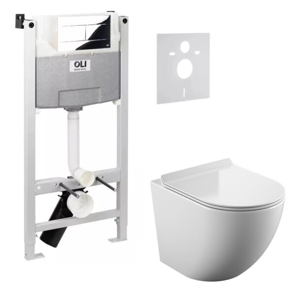Комплект: инсталляция OLI120 888781 с клавишей Slim 659044 и подвесной унитаз Koller Pool Round Smart с сиденьем Slim Soft Close и системой слива Tornado 3.0 RN-0490-RQ