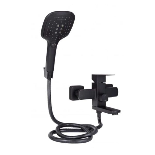 Смеситель для ванны Lidz Kubis 006 с поворотным изливом c душевым гарнитуром (k35) Black (LDKUB006BLA43377)