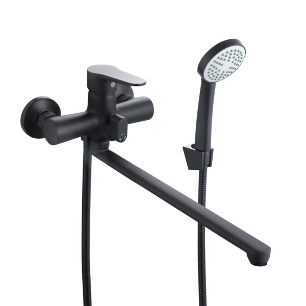 Смеситель для ванны Lidz Nicole 005 с поворотным изливом c душевым гарнитуром (k35) LDNIC005BLA45183 Black