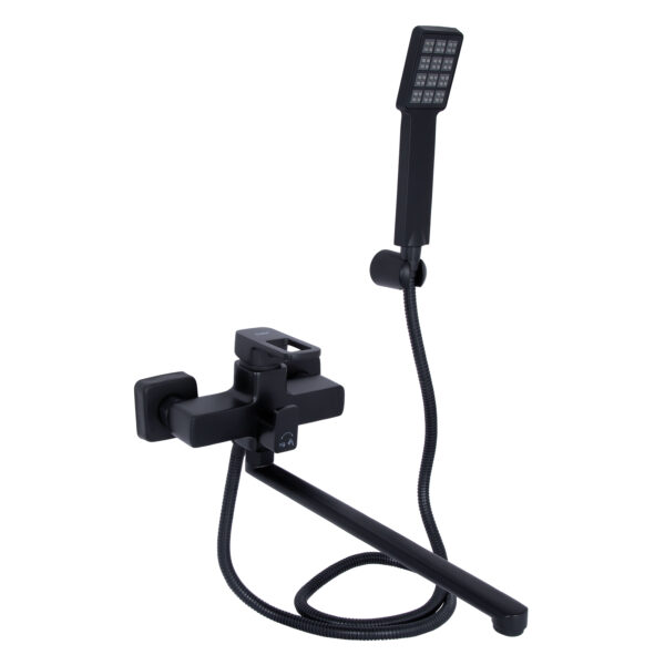 Смеситель для ванны Lidz Wawel 005 с поворотным изливом c душевым гарнитуром (k35) Black LDWAW005BLA45394