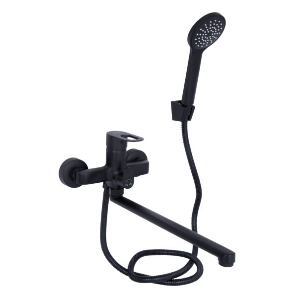 Смеситель для ванны Lidz Latwa 005 с поворотным изливом c душевым гарнитуром (k35) Black LDLAT005BLA45420