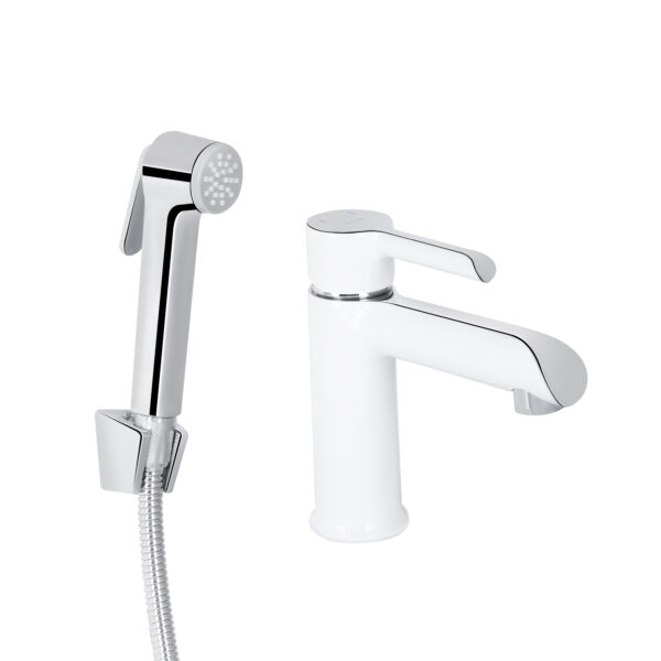 Смеситель для раковины Qtap Grand с гигиеническим душем Chrome/White QTGRA272CRW45671