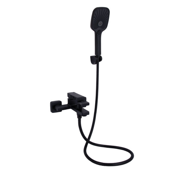 Смеситель для ванны Qtap Gemini c душевым гарнитуром Black Matt QTGEM259BLM45682