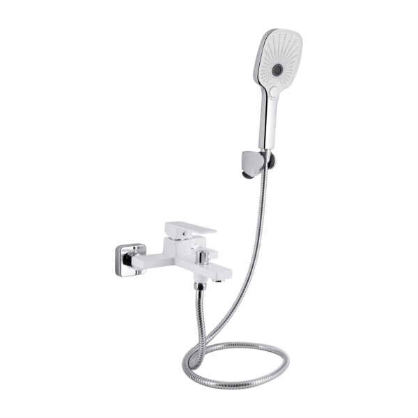 Смеситель для ванны Qtap Gemini c душевым гарнитуром Chrome/White QTGEM259CRW45683