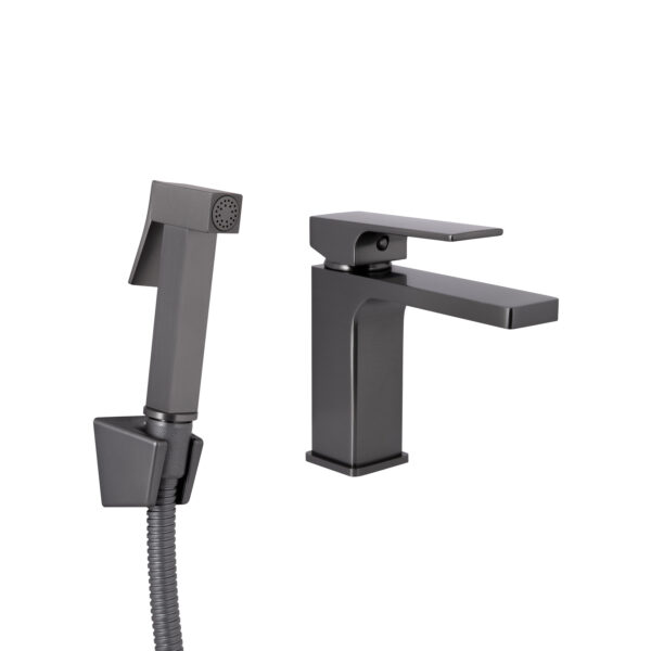 Смеситель для раковины Qtap Gemini с гигиеническим душем Gunmetal Black PVD QTGEM272GMB45692