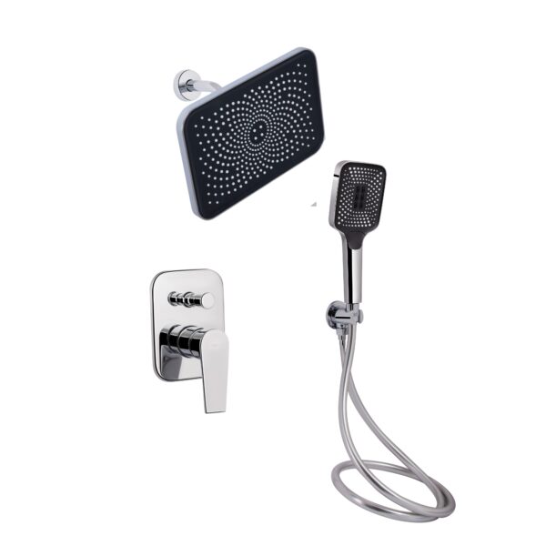 Комплект для душа Qtap Stenava Chrome: смеситель, две лейки, шланг и подключение QTST6245102DC47547