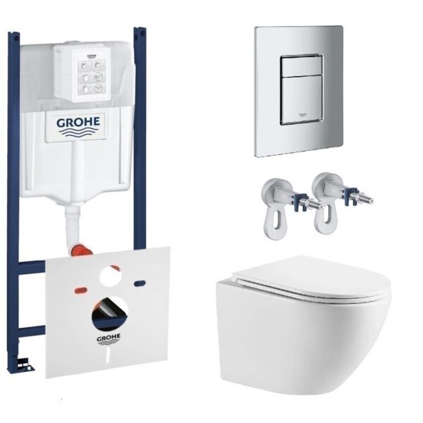 Комплект: инсталляция для унитаза Geberit Duofix Basic с подвесным унитазом Imprese ROZKOS TWIST