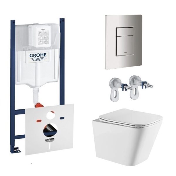 Комплект: инсталляция для унитаза Geberit Duofix Basic с подвесным унитазом Imprese KUBIK TWIST