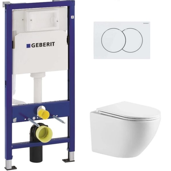 Комплект: Инсталляция для унитаза Geberit Duofix Basic с подвесным унитазом Imprese ROZKOS TWIST c сиденьем дюропласт Slim Soft Close