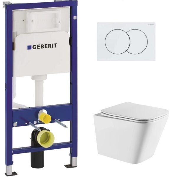 Комплект: Инсталляция для унитаза Geberit Duofix Basic с подвесным унитазом Imprese KUBIK TWIST c сиденьем дюропласт Soft Close