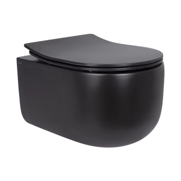 Унитаз подвесной Qtap Taurus Ultra Quiet безободковый Matt Black, с сиденьем Slim Duroplast / Soft-close / Quick Release (QT2433084EUQMB)