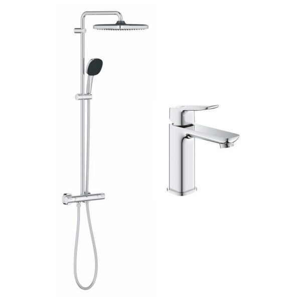 Набор смесителей 2 в 1 для ванной комнаты Grohe QuickFix Vitalio Comfort Cube со смесителем для раковины Dice (UA203101TM)